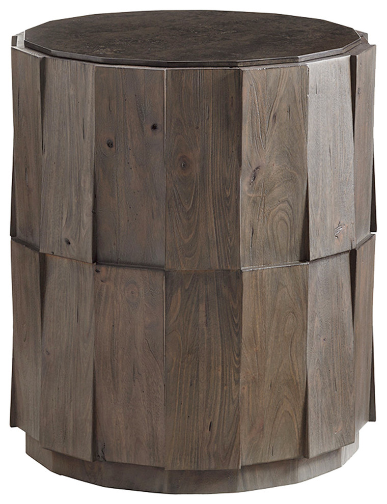 Everett Round Travertine End Table   Transitional   Side Tables And End Tables   by Lexington Home Brands  Houzz