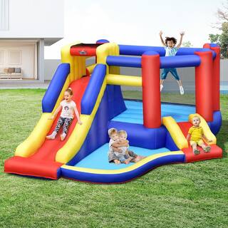 Gymax Inflatable Bouncy Castle House Kids Jumping Bounce House wDouble Slides and 550-Watt Air Blower GYM10600