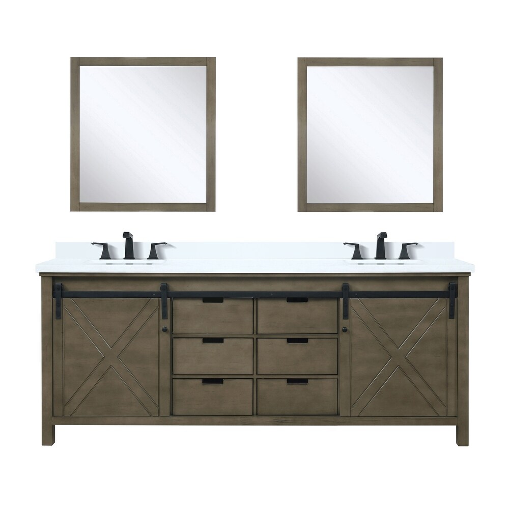 Marsyas 80 in W x 22 in D Brown Double Bath Vanity  Cultured Marble Countertop  Faucet Set and 30 in Mirrors