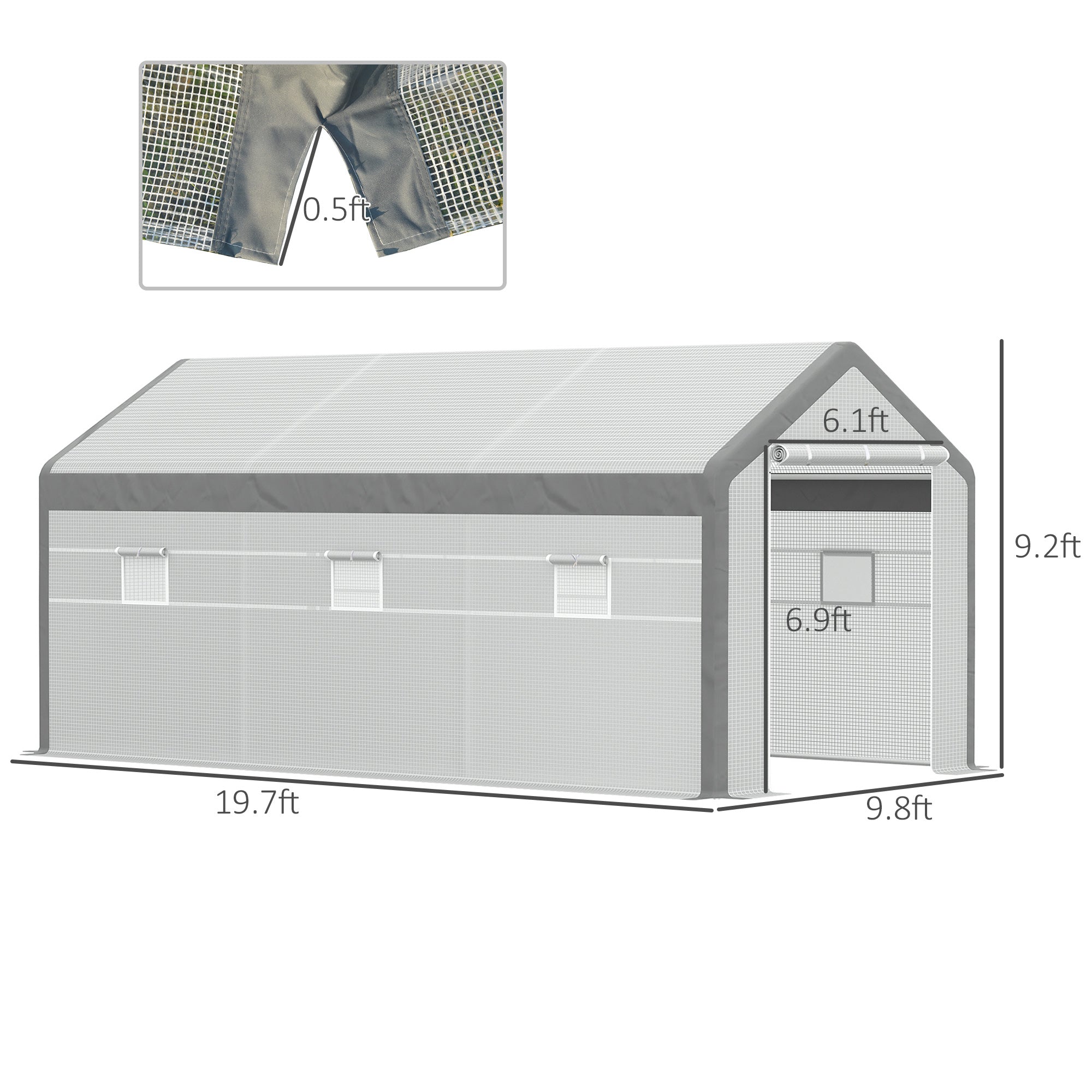 Outsunny 20' L x 10' W x 9' H Large Walk-in Greenhouse with Roll Up Door