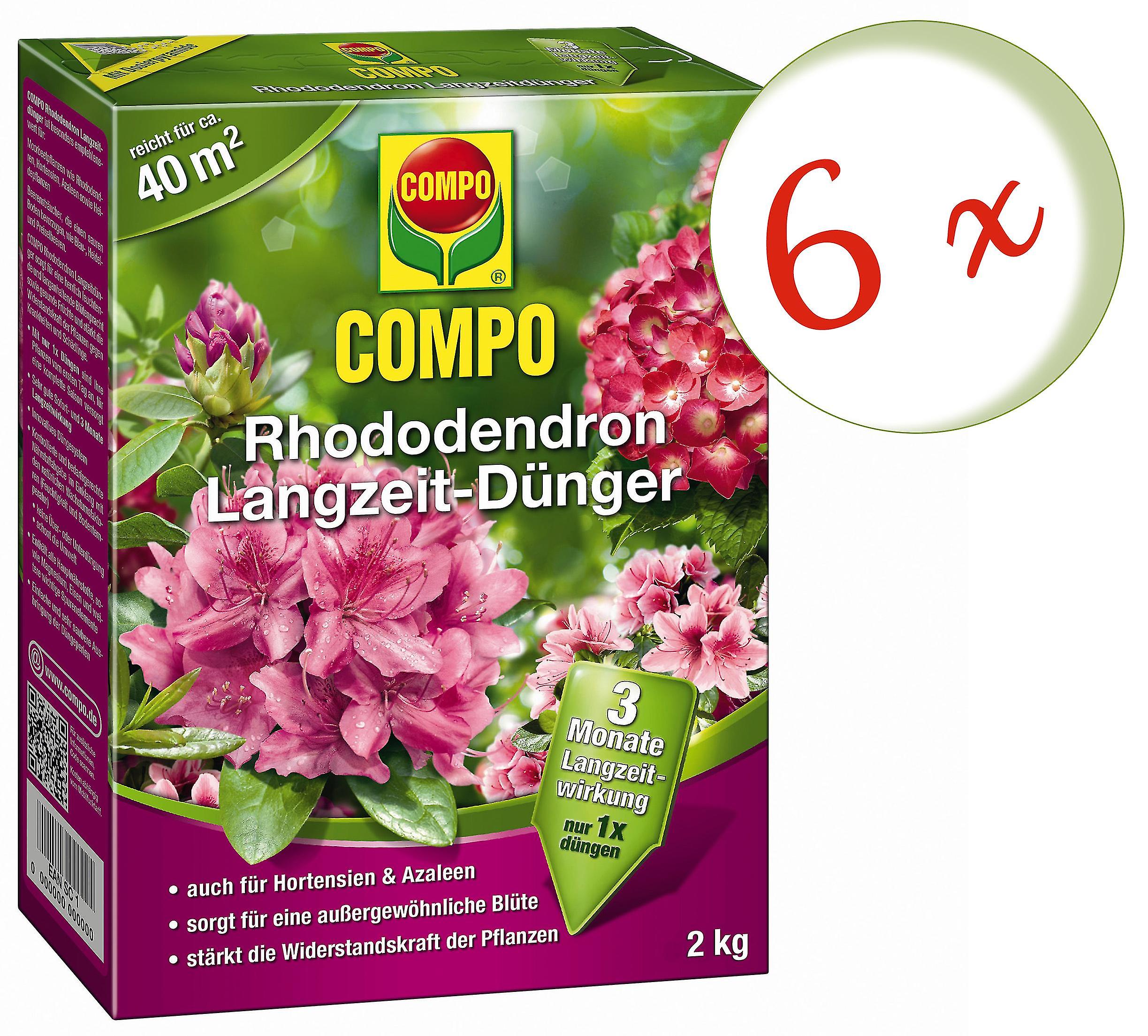 6 x COMPO Rhododendron Langzeit-D??nger， 2 kg