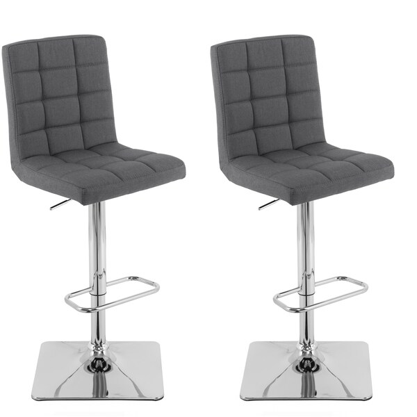 Heavy Duty Gas Lift Adjustable Barstool in Tufted Fabric， set of 2