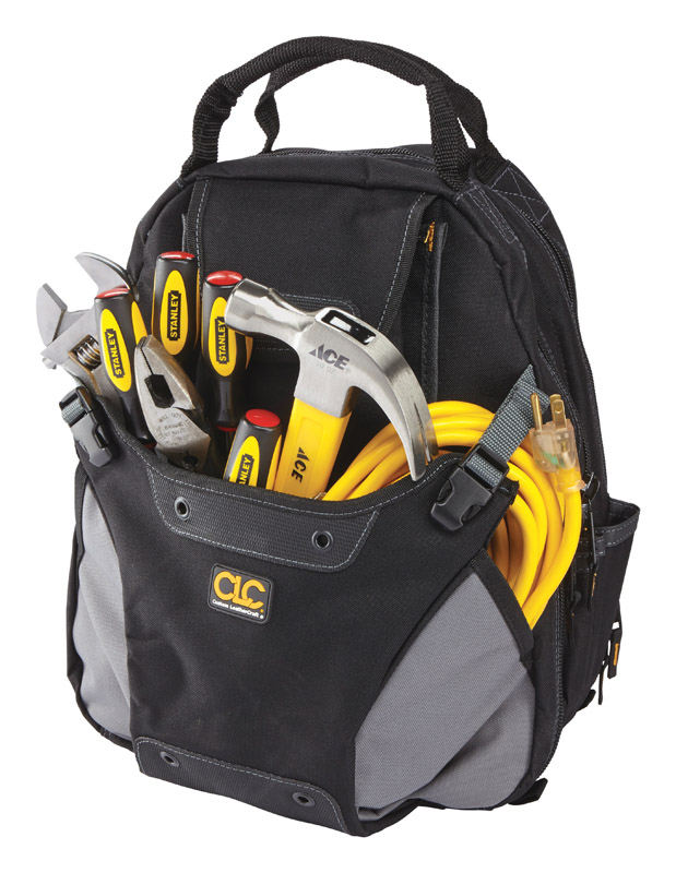 CLC 7.5 in. W X 16 in. H Polyester Backpack Tool Bag 44 pocket Black/Tan 1 pc