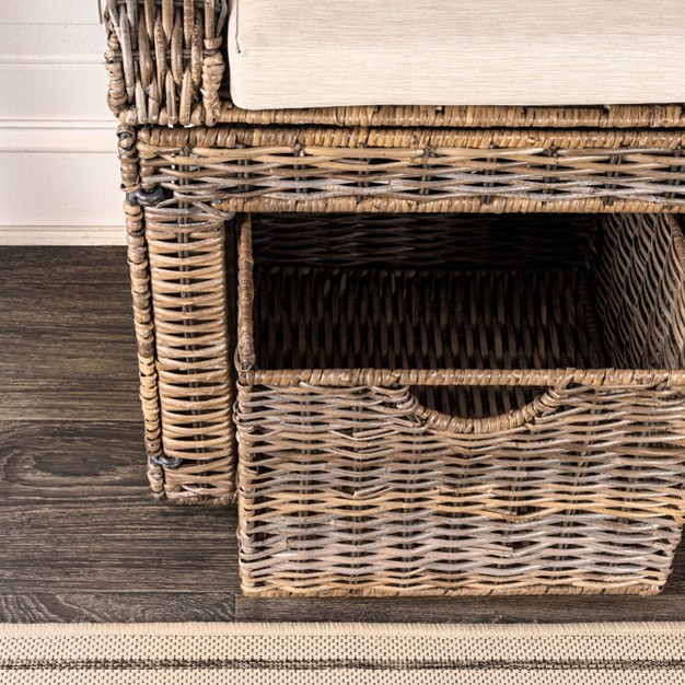 2 Drawer Wicker Storage Bench Gray