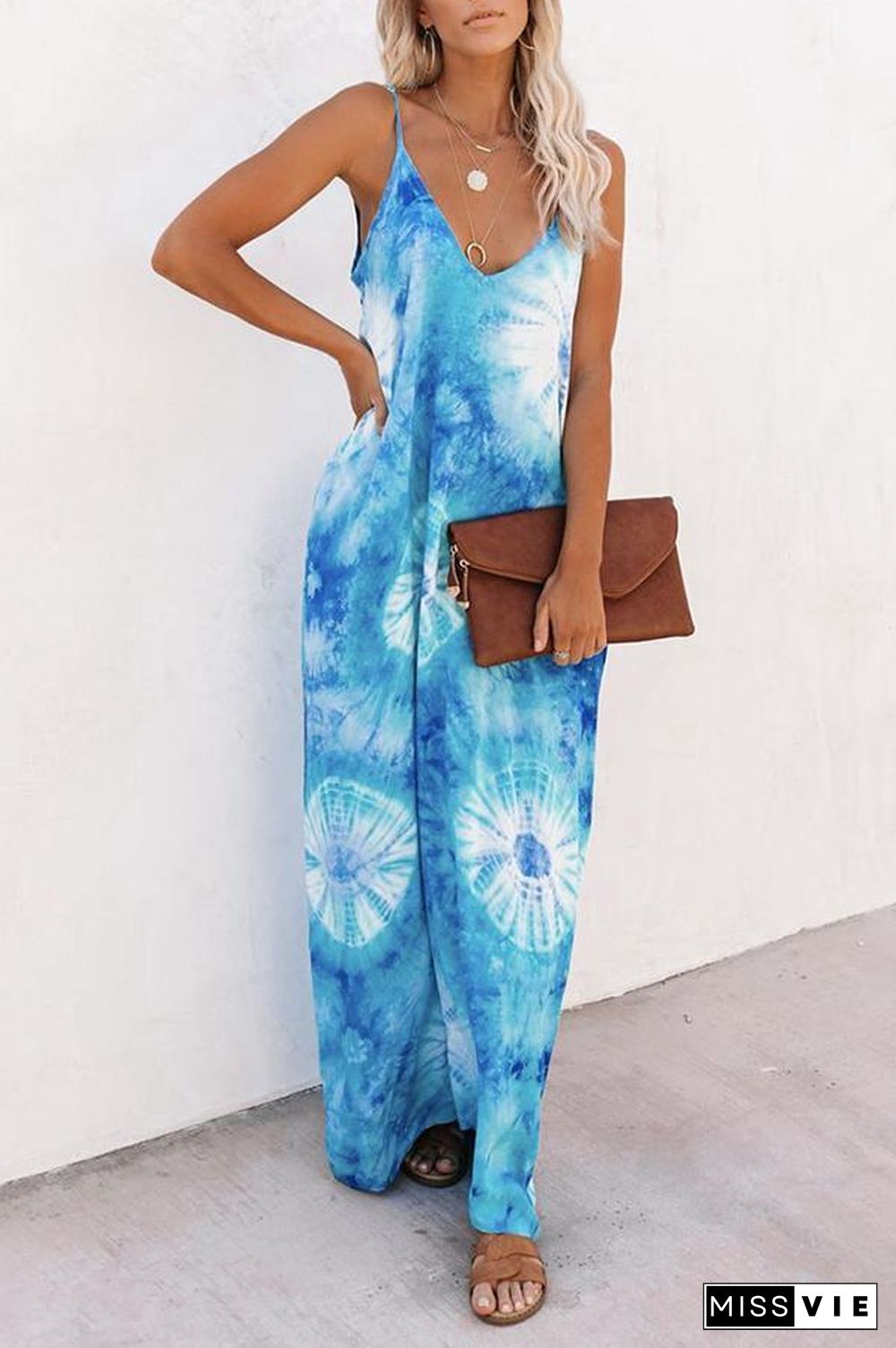 Casual V-neck Loose Sling Maxi Dress P10661