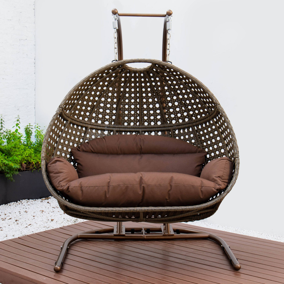 LeisureMod 2 Person Beige Wicker Double Hanging Egg Swing Chair   Tropical   Hammocks And Swing Chairs   by LeisureMod  Houzz