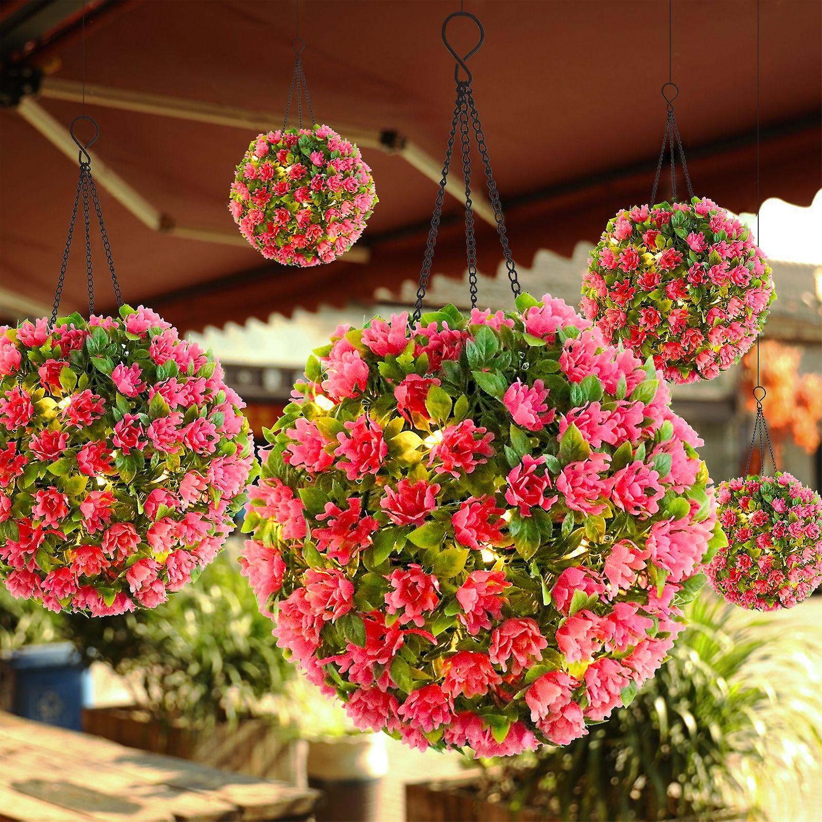 Hanging Artificial Flower Ball Garden Solar Lights For Outdoors Indoors Courtyard Decor