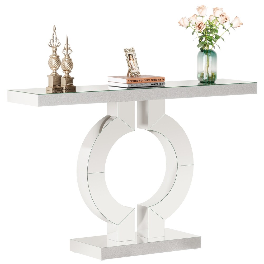 43'' Modern Mirrored Console Sofa Table with O Shaped Base for Entryway Hallway Living Room