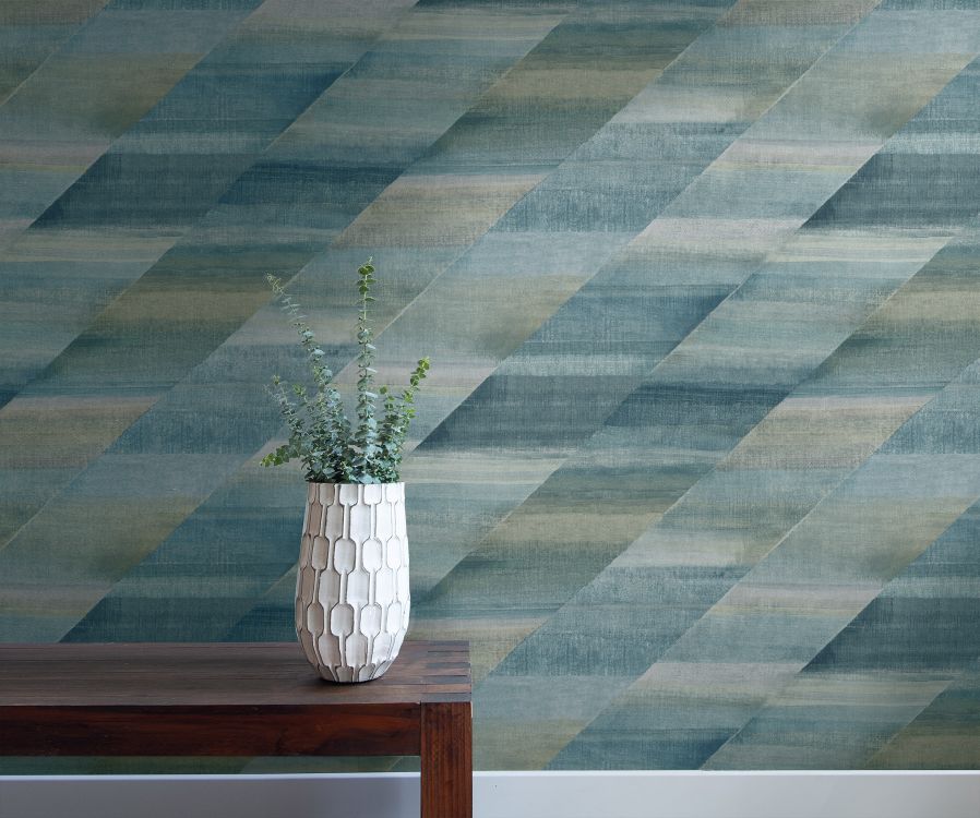 Rainbow Diagonals Wallpaper in Steel Blue and Stone from the Boho Rhapsody Collection by Seabrook Wallcoverings