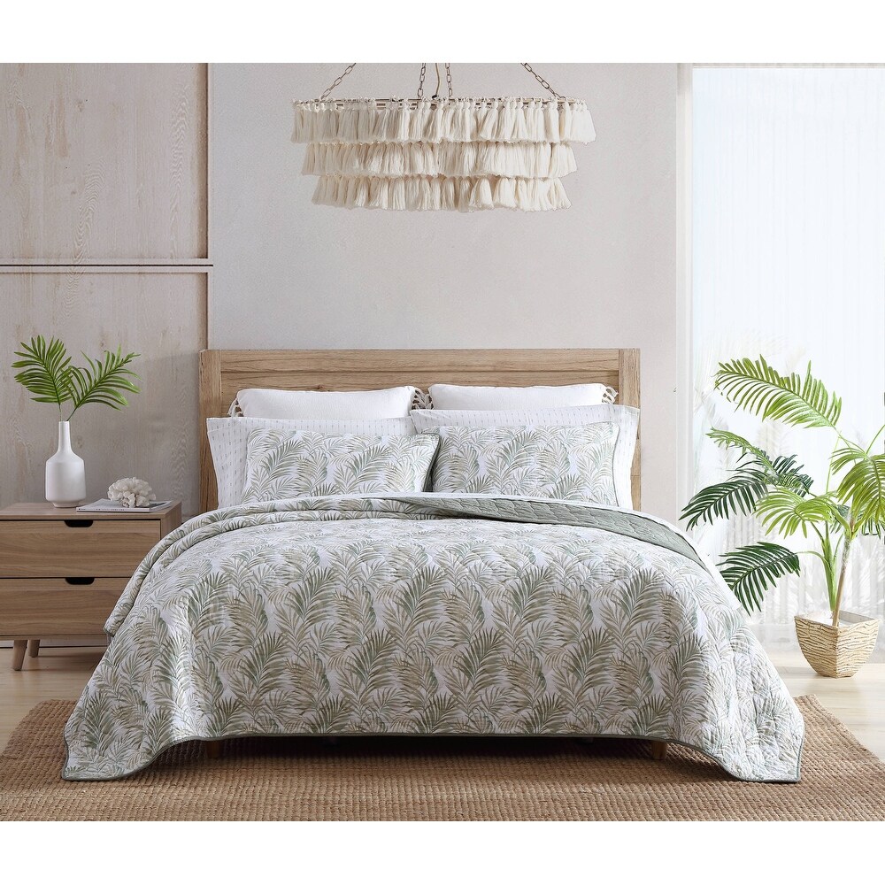 Tommy Bahama Maui Palm Green Cotton Reversible Quilt Set