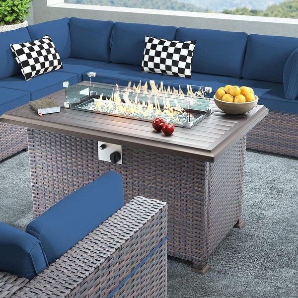 Outdoor Sectional Conversation Sofa Set with Firepit Coffee Table Cushions