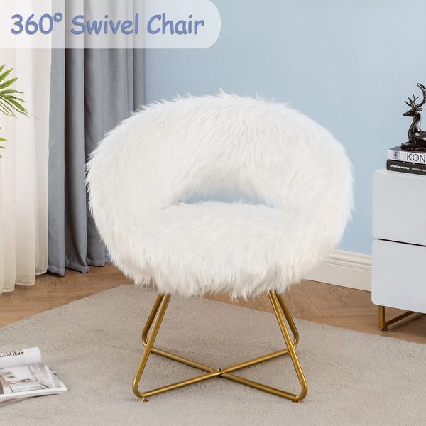 Faux fur chair，Accent Chair Swivel Modern Upholstered Living Room Arm Chairs Bedroom