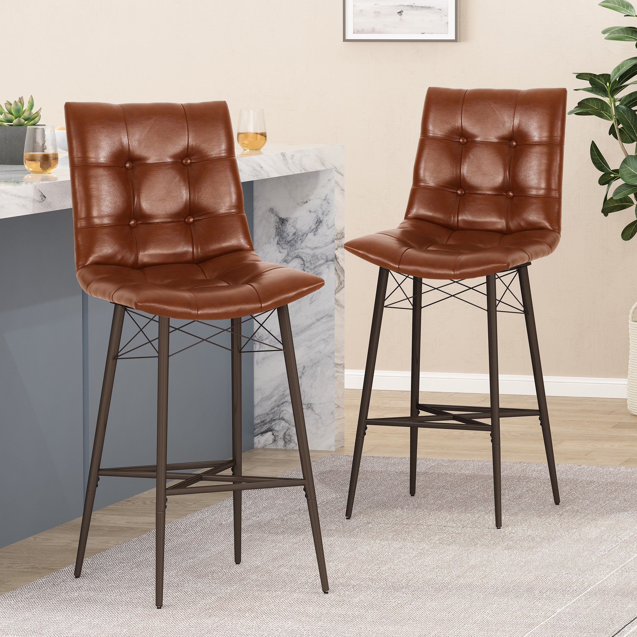 Brayer Contemporary Tufted Barstools, Set of 2