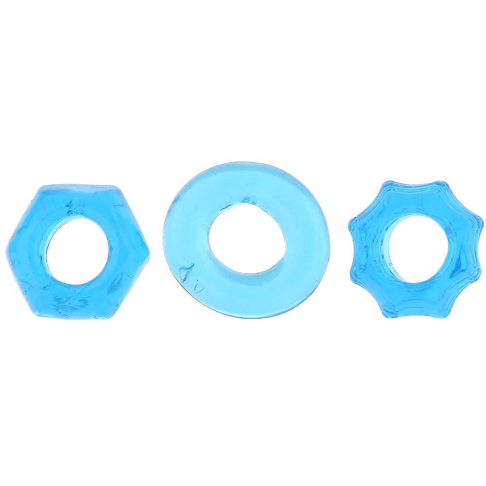 Blue Line Nuts & Bolts Cock Ring 3 Pack