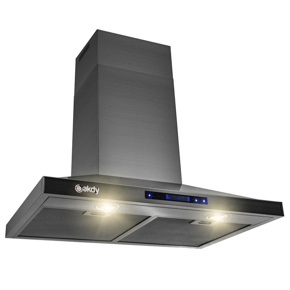 AKDY 30 in 343 CFM Convertible Wall Mount Black Stainless Steel Kitchen Range Hood with Touch Panel