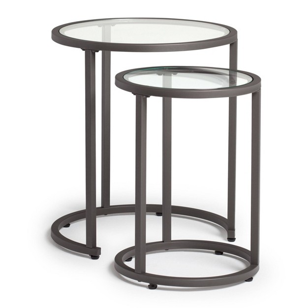 Home Camber Modern Glass Round Nesting Table 20 Inches Gray Studio Designs