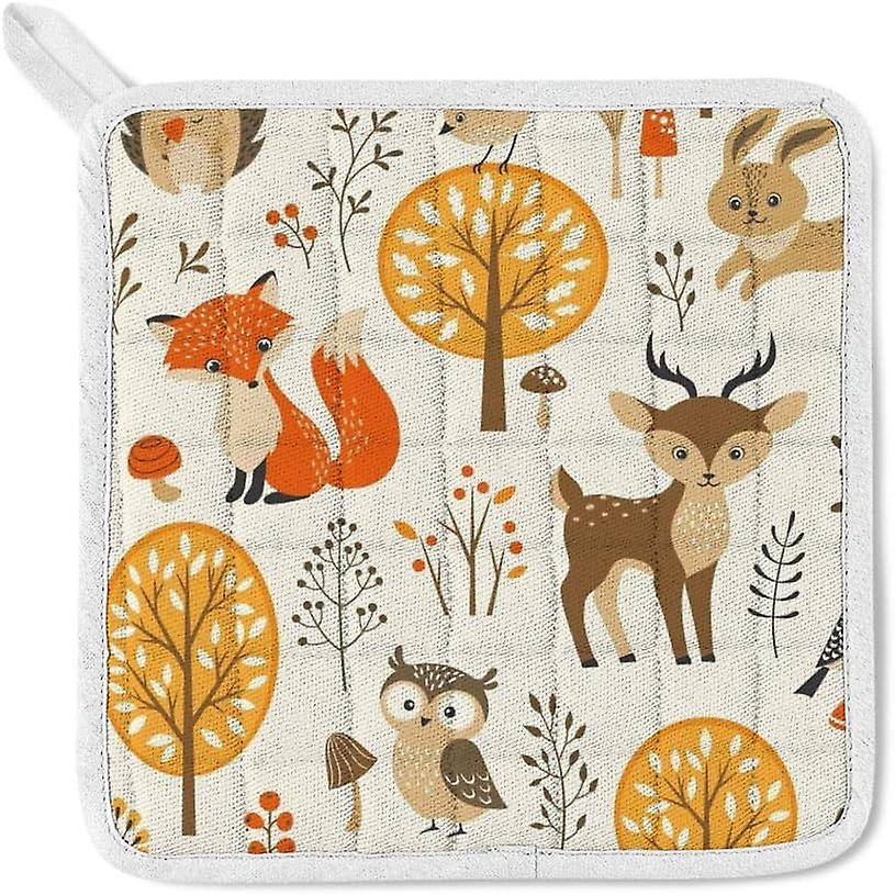 Insulation Kitchen Oven Mitts Potholder Apron 3pcs Set Autumn Forest Animals Non Slip Heat Resistant Gloves For Baking Cooking Bbq