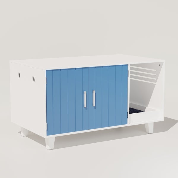 Blue and White Cat Litter Box Enclosure