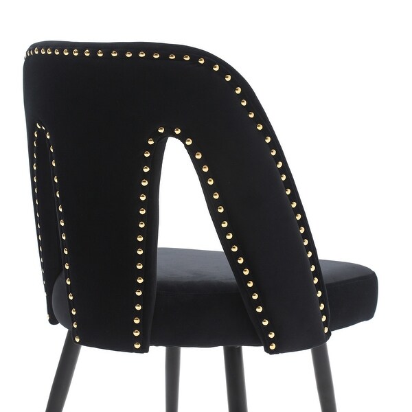 Modern | Contemporary Velvet Upholstered Dining Chair with Nailheads and Gold Tipped Black Metal Legs