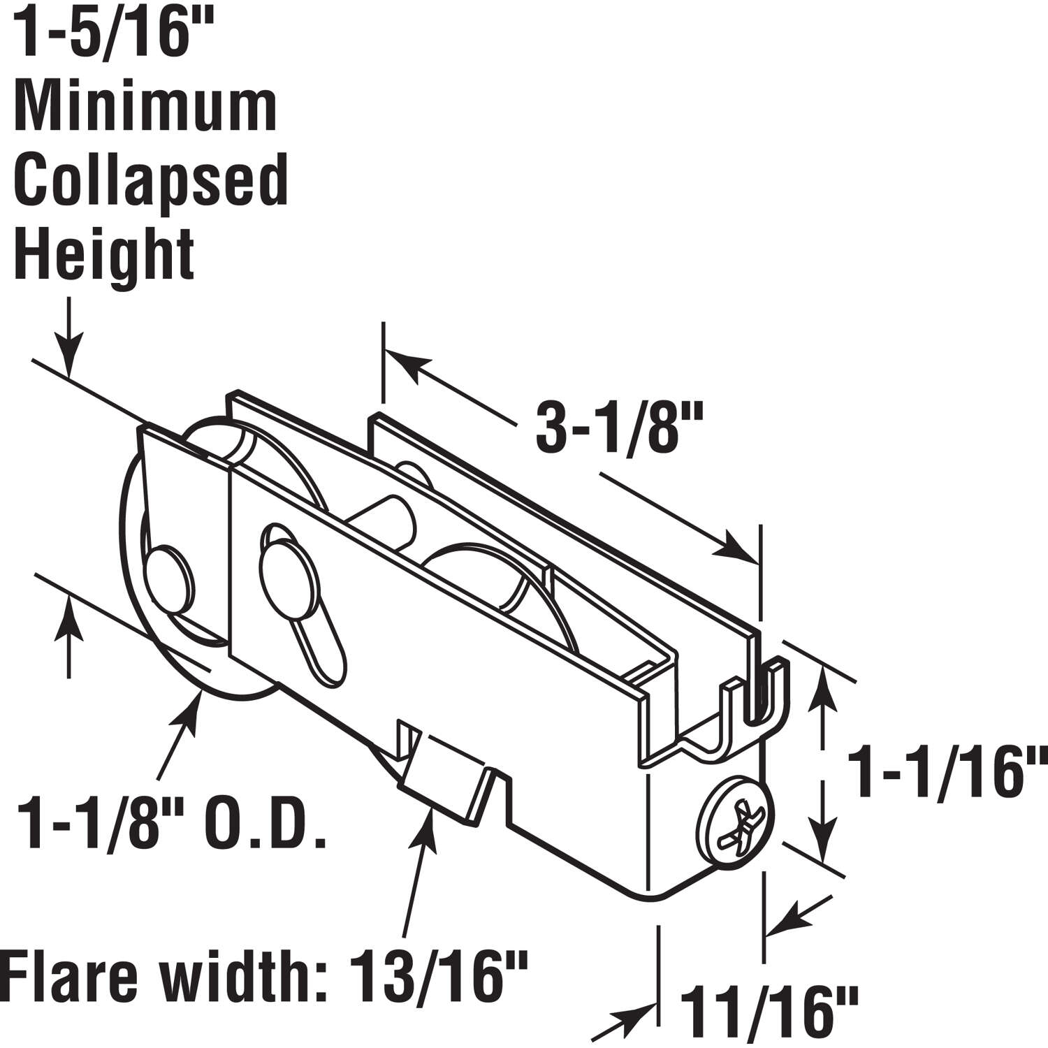 Prime-Line 1-1/8 in. D X 0.69 in. L Steel Roller Assembly 1 pk