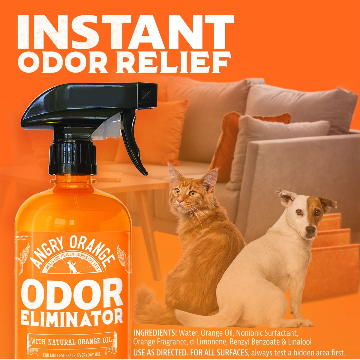 Angry Orange Pet Odor Eliminator Spray， 24-oz bottle