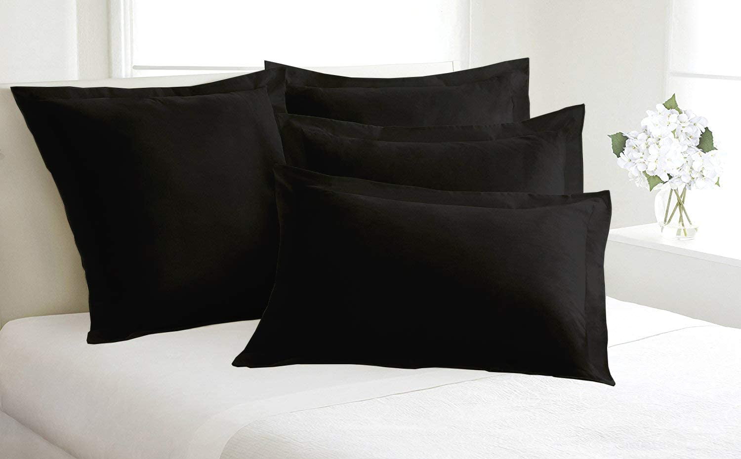 Kotton Culture Set of 2 Pillow Shams Set 100% Egyptian Cotton 600 Thread Count Premium Hotel Quality Bedding (King/Cal King， Black)