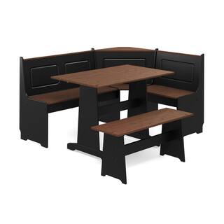 Linon Home Decor Ardmore 3 Piece Black and Pecan Breakfast Nook Dining Set THD02975