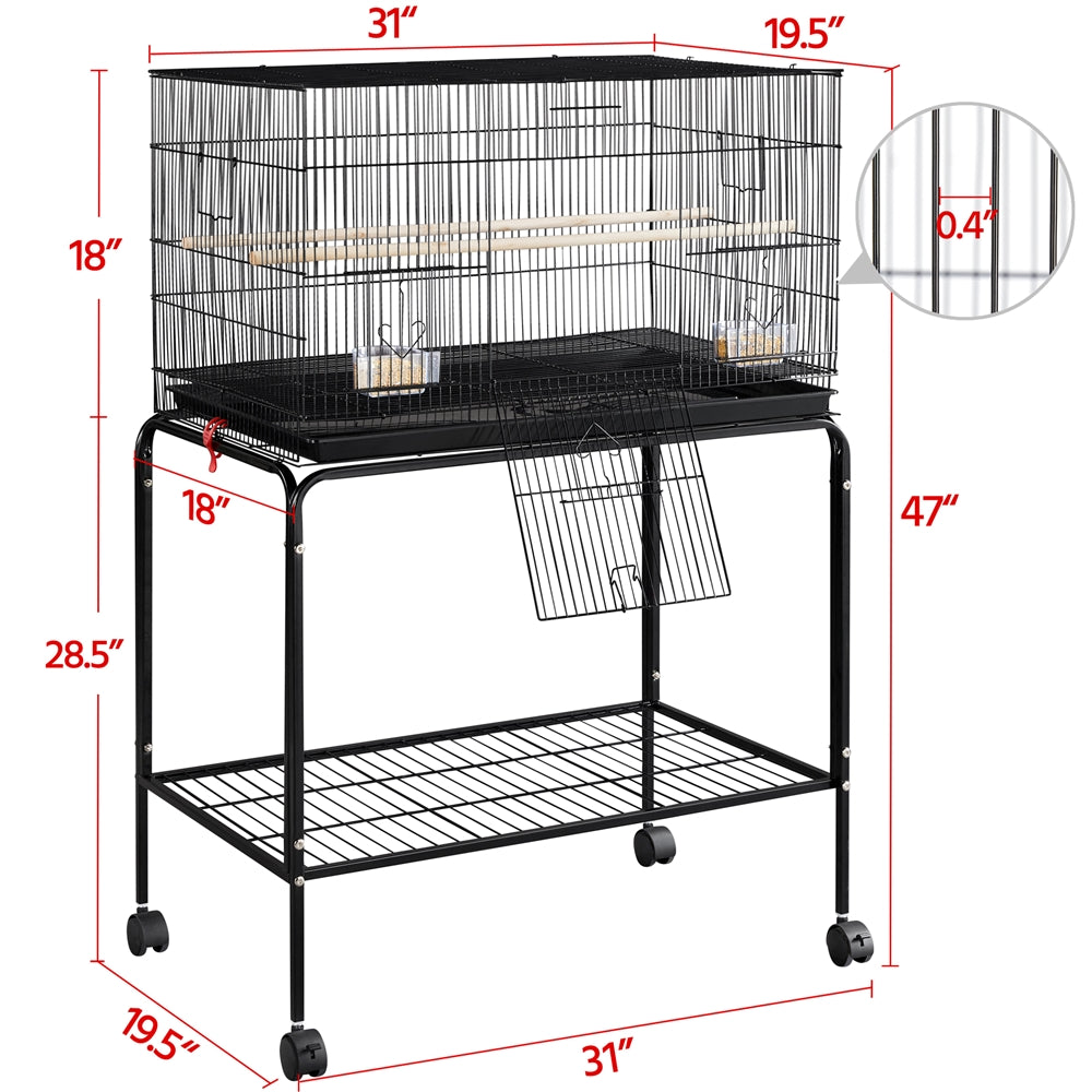 Yaheetech 47''H Flight Cage with Rolling Stand Extra Space Slide-out Tray Wood Perches， Black