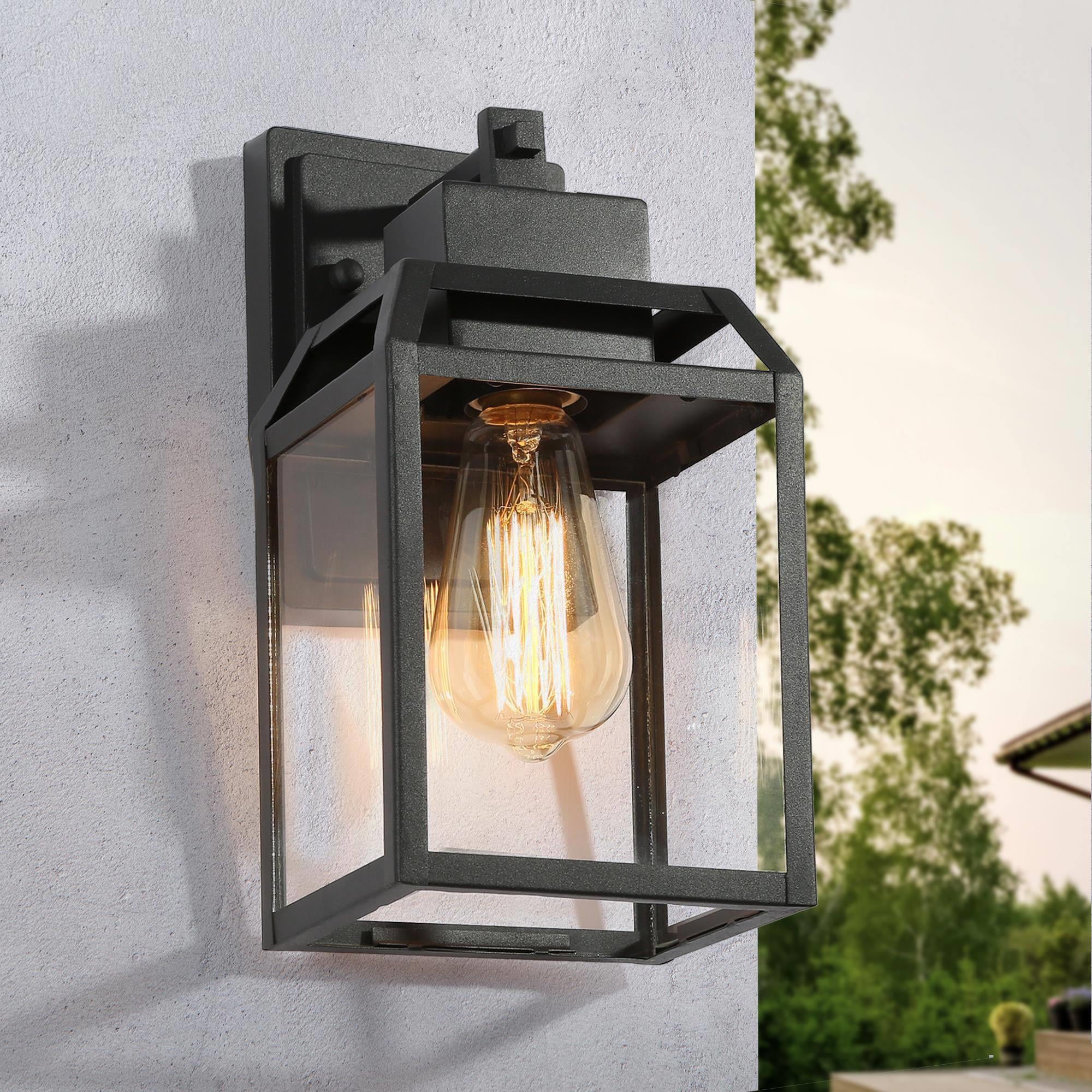 LNC Sharlot 11-in H Sandy Black Clear Glass Square Modern/Contemporary Medium Base (E-26) Outdoor Wall Light,11"H