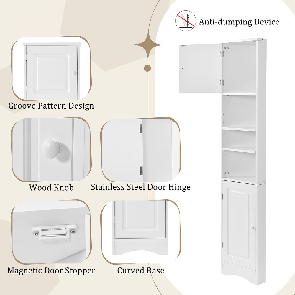 Tall Triangle Corner Storage Cabinet with Open Shelves and 2 Cabinet  Cabinets with Adjustable Shelf  Door and Knobs