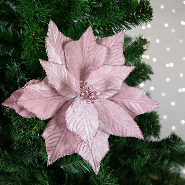 Pink Glittered Poinsettia Christmas Stem Spray