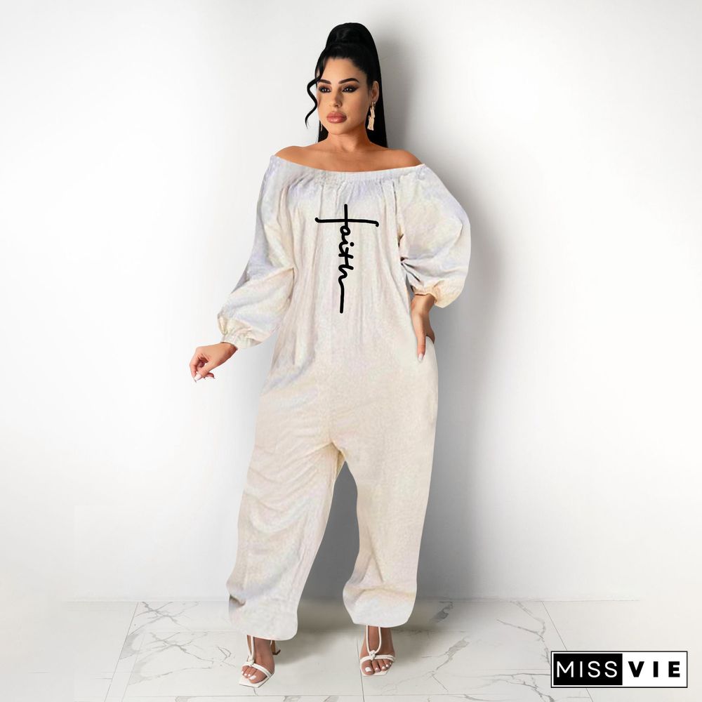 Cotton Off Shoulder Loose One Piece Jumpsuit