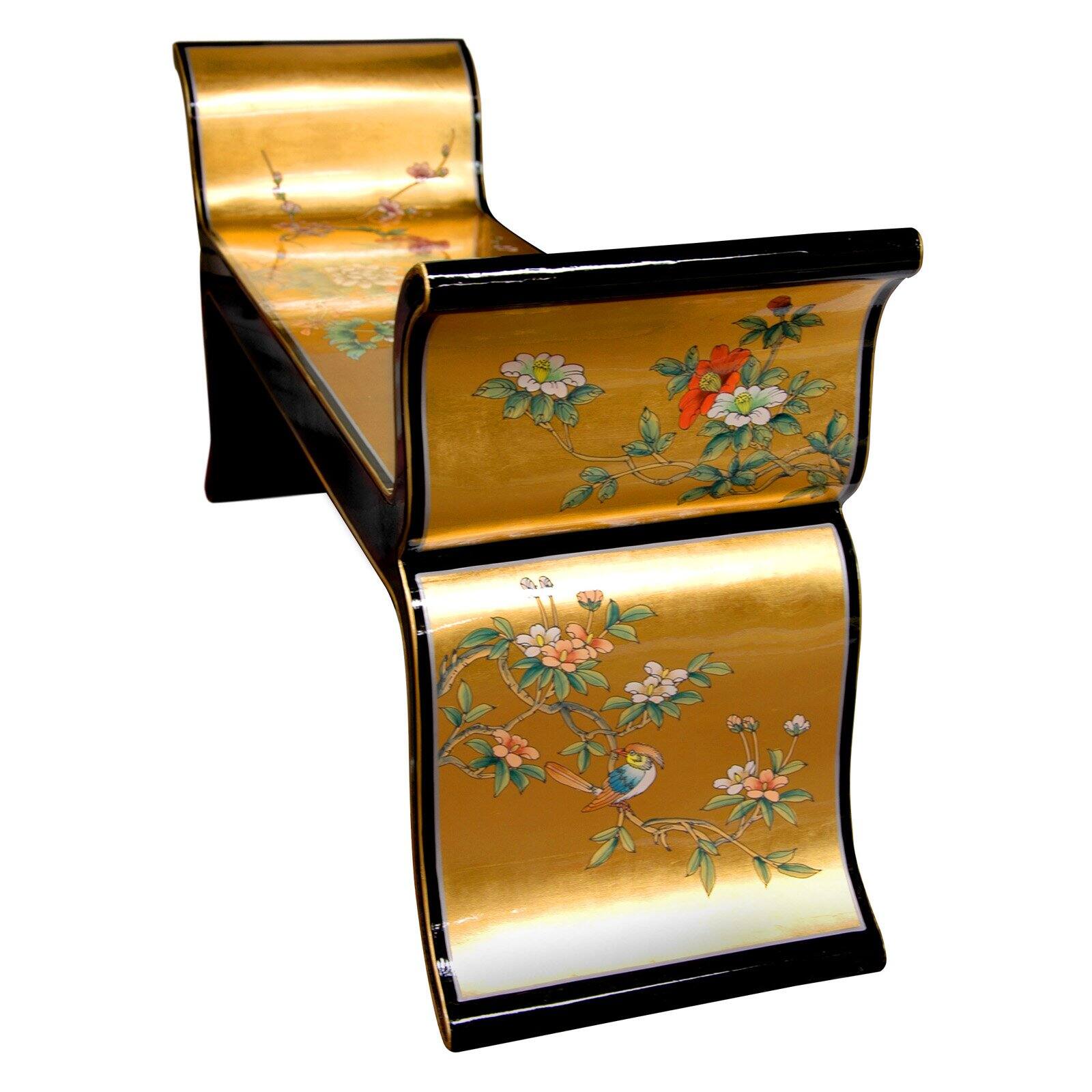 Oriental Furniture Gold Leaf Lacquer Bench