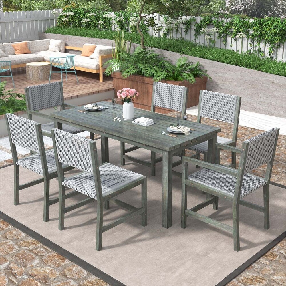 Acacia Wood And Rattan Outdoor Dining Table