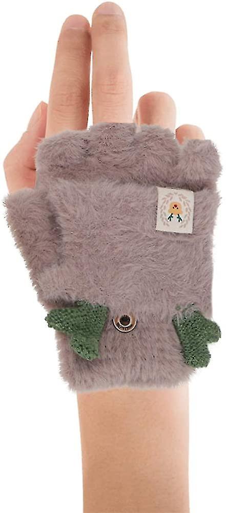 Women Flip Plush Gloves Faux Fur Half Finger Gloves Fingerless Gloves Mittens