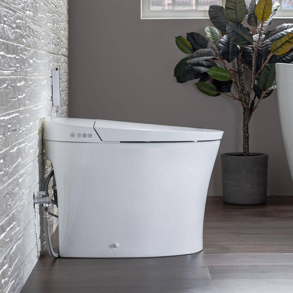 WOODBRIDGE Intelligent Chair Height 1.0 GPF 1.6 GPF Elongated Toilet in White with Auto Flush and Foot Sensor Operation HT0069