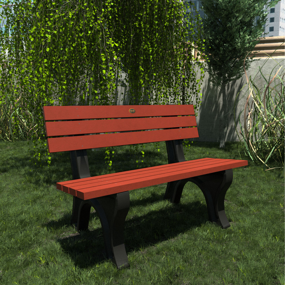 Aurora Traditional 4  x27Park Bench  Weathered Acorn   Contemporary   Outdoor Benches   by highwood  Houzz