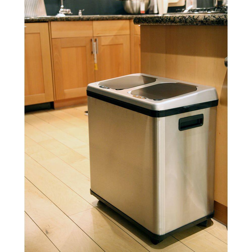 iTouchless 16 Gal. Dual-Compartment Stainless Steel Touchless Trash Can and Recycling Bin (8 Gal each) IT16RES