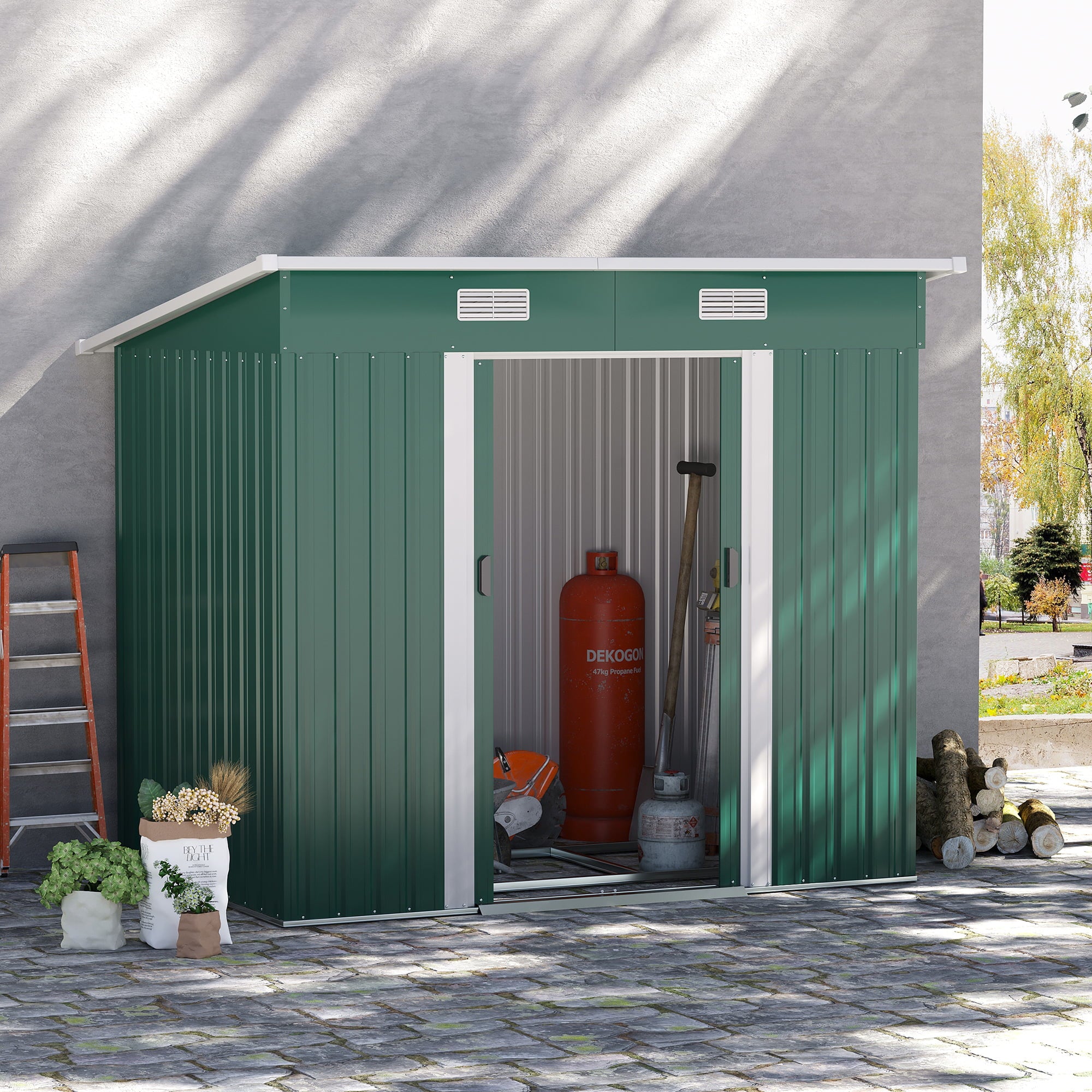 Outsunny 7' x 4' Metal Outdoor Storage Shed, Dark Green