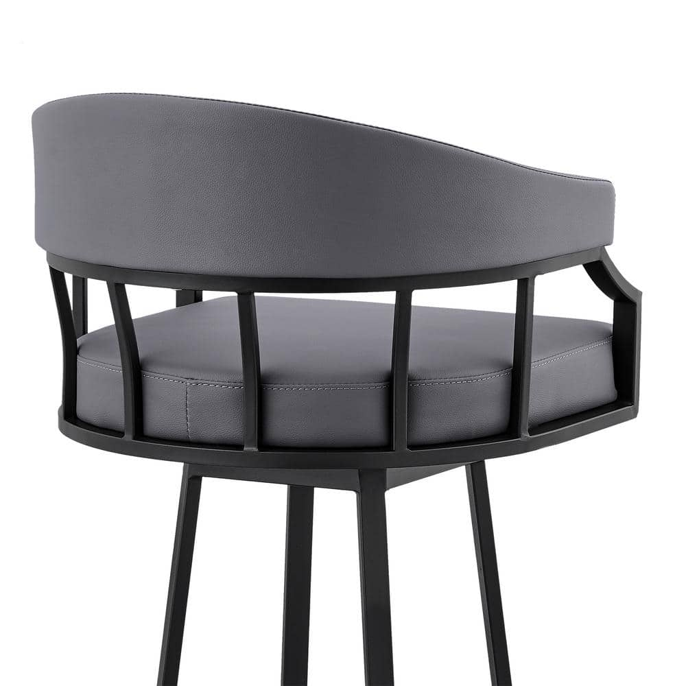 Armen Living Valerie 36 in. Slate Grey Metal Bar Stool with Faux Leather Seat LCVLBAMBGR26