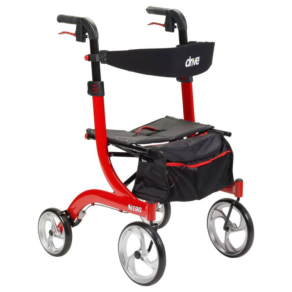 Drive Medical Nitro Euro Style Rollator Rolling Walker Red RTL10266