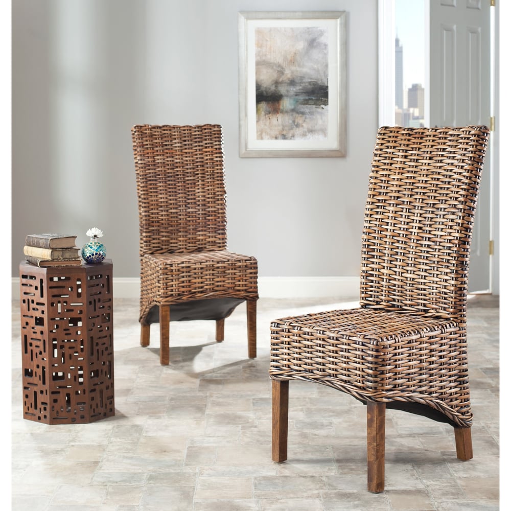 SAFAVIEH Dining Rural Woven St. Thomas Isla Wicker Brown High Back Dining Chairs (Set of 2)   18.5\