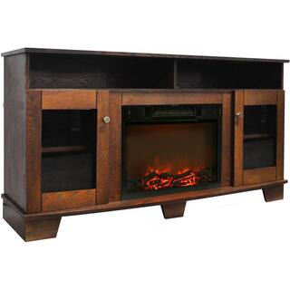 Hanover Glenwood 59 in. Electric Fireplace in Walnut with Entertainment Stand and Charred Log Display FS6022-1BWLL1