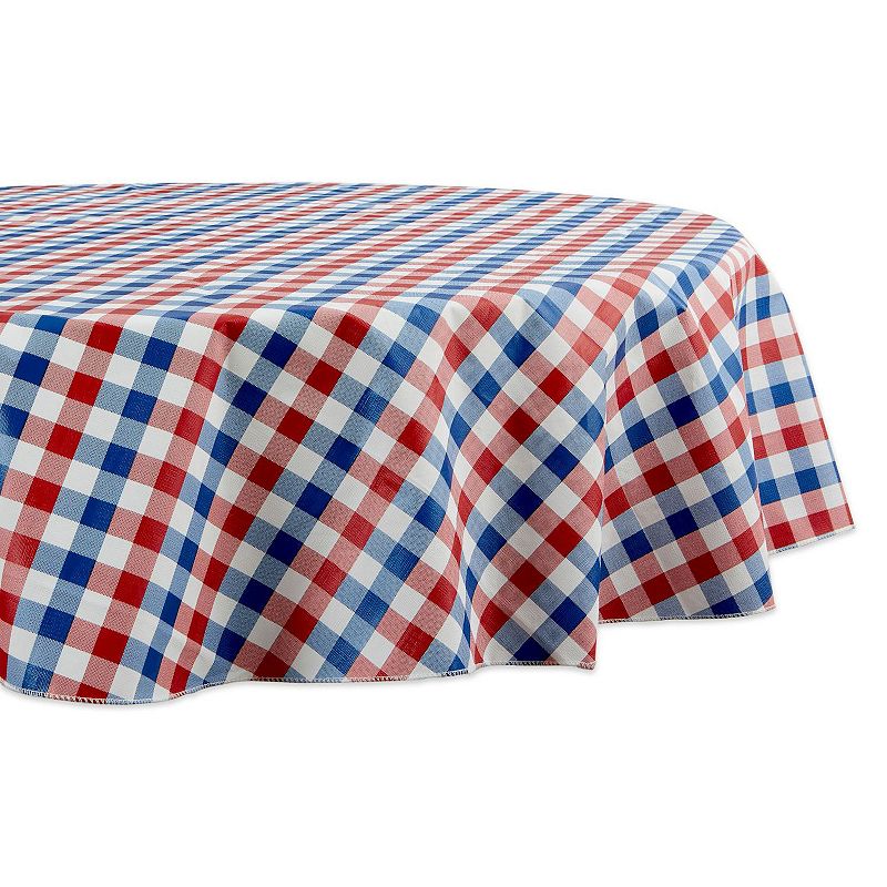 70 Round Red  White and Blue Americana Checkered Vinyl Tablecloth