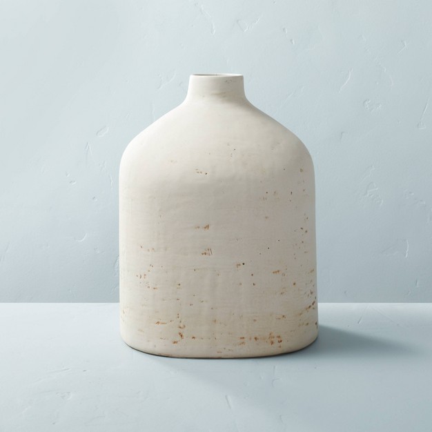 Distressed Ceramic Vase Natural White With Magnolia