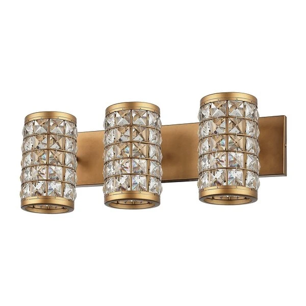 Aged Brass 3-Light Crystal Bathroom Vanity Lights Wall Sconce - 21.65-in W x 7.72-in H x 7.4-in D