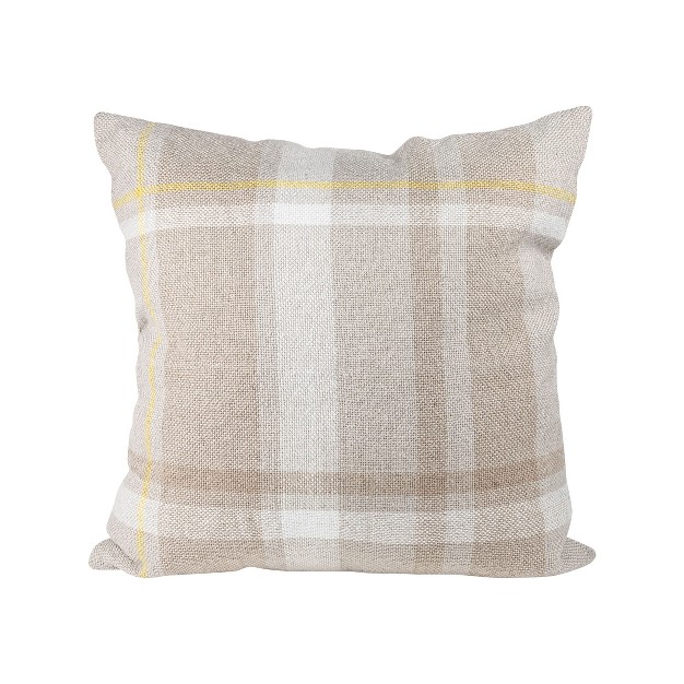 Taupe With Yellow Plaid 24x24 Hand Woven Filled Outdoor Pillow Foreside Home amp Garden