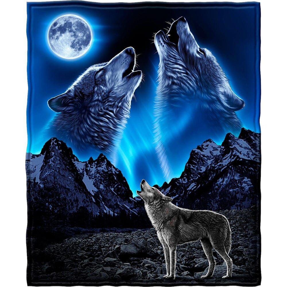 Wolves Howling Moon Super Soft Full/Queen Size Plush Fleece Blanket