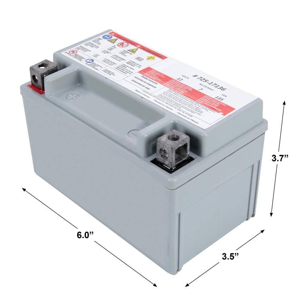 MTD Genuine Factory Parts Replacement 12-Volt 7 Ah 135 CCA Sealed AGM Riding Lawn Mower Battery 725P17136