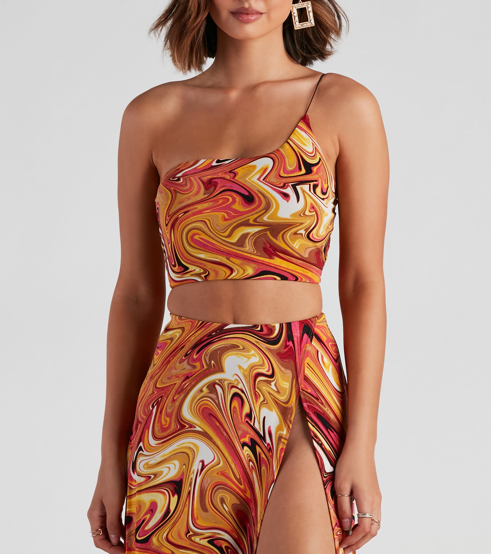 Retro Swirls One Shoulder Top